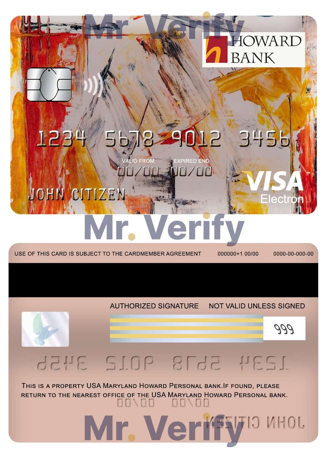 Editable USA Maryland Howard Personal bank visa electron card Templates in PSD Format Editable USA Maryland Howard Personal bank visa electron card Templates in PSD Format
