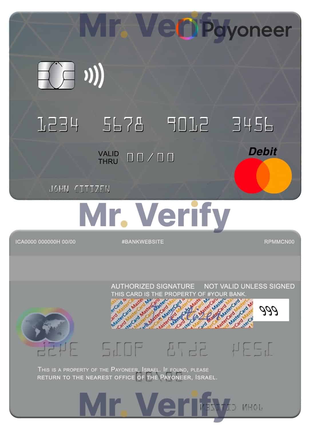 Editable USA Payoneer mastercard credit card Templates in PSD Format Editable USA Payoneer mastercard credit card Templates in PSD Format