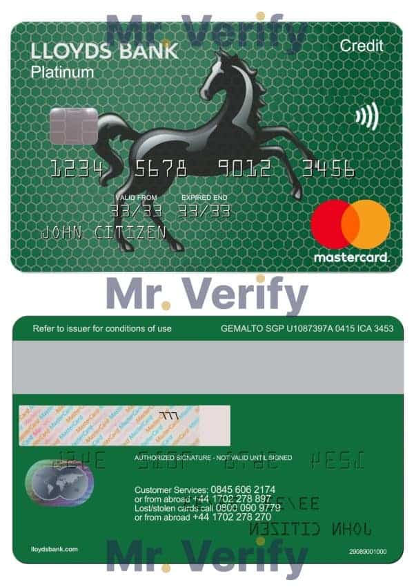 Editable United Kingdom Lloyds platinum mastercard Templates in PSD Format