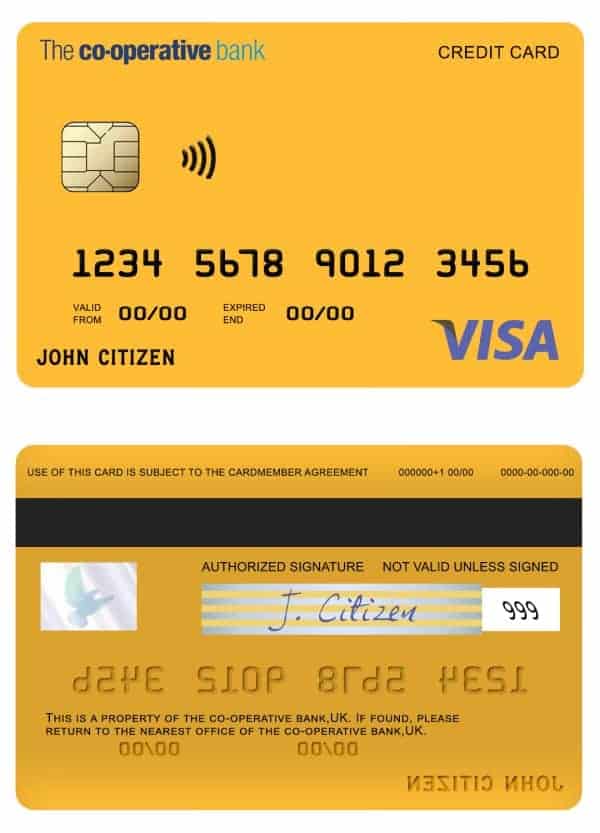 Editable United Kingdom The Co-operative bank visa credit card Templates