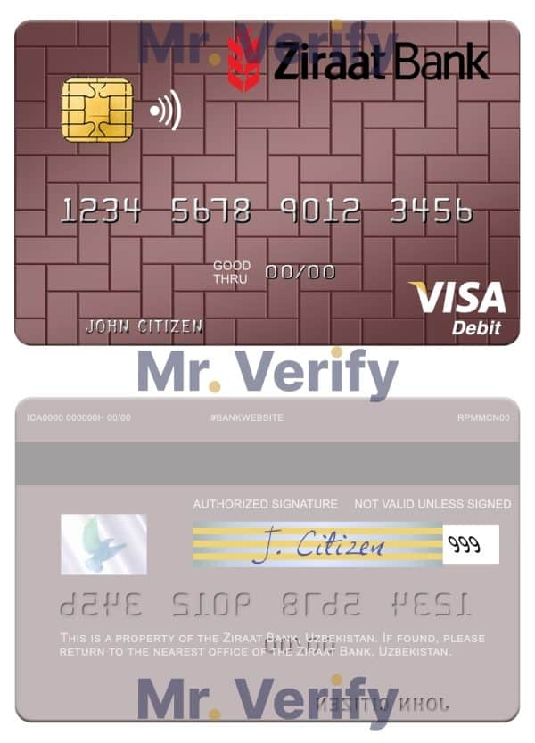 Editable Uzbekistan Ziraat Bank visa debit card Templates in PSD Format Editable Uzbekistan Ziraat Bank visa debit card Templates in PSD Format
