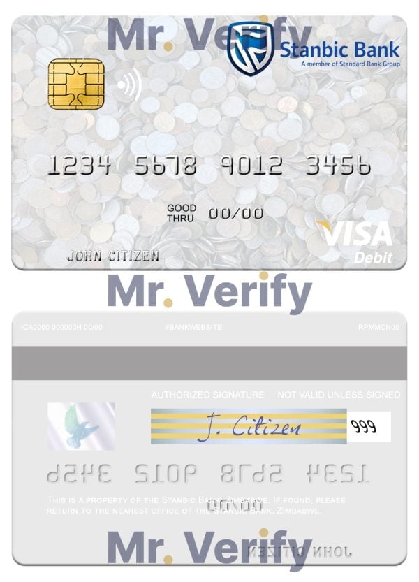 Editable Zimbabwe Stanbic Bank visa debit card Templates in PSD Format