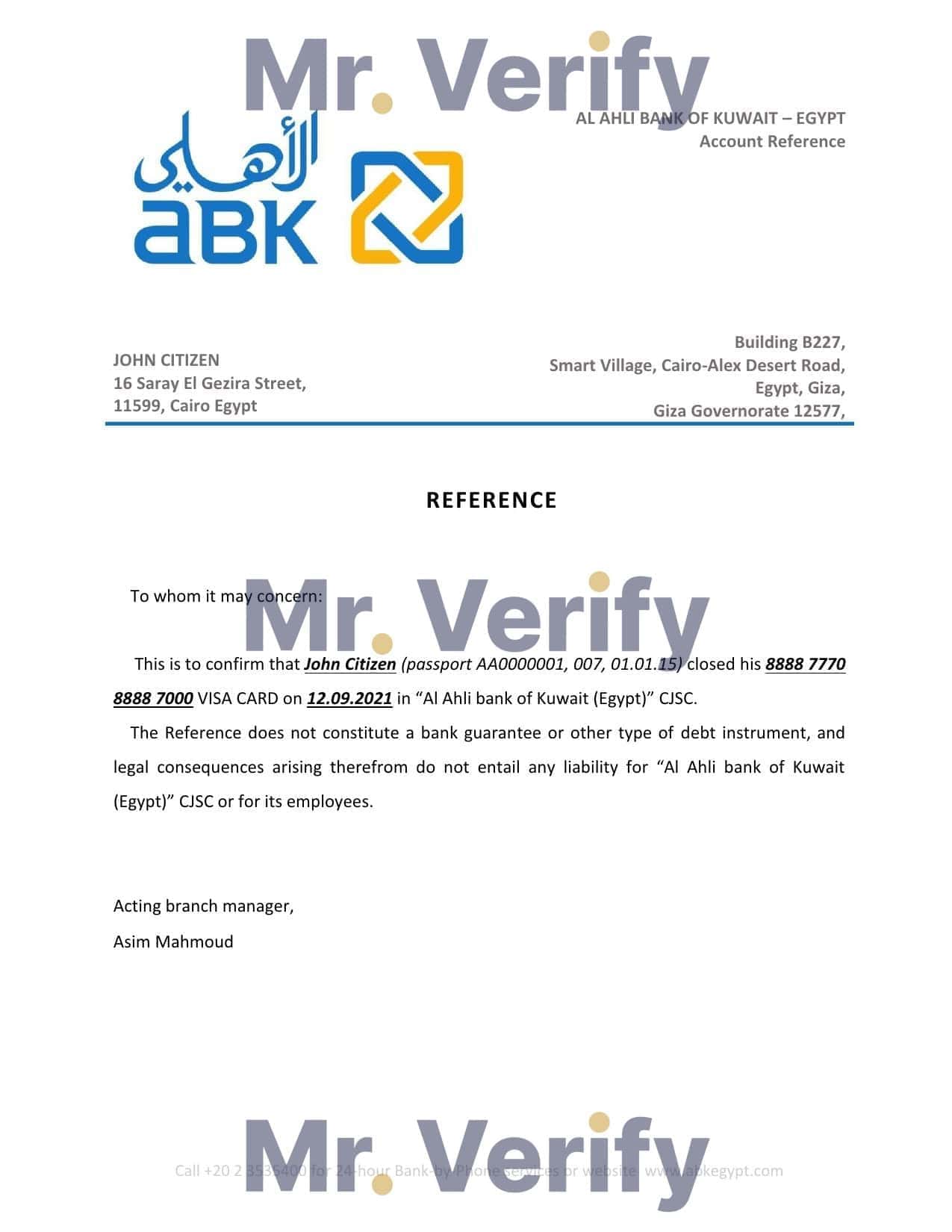 Egypt Al Ahli Bank of Kuwait bank account closure reference letter template in Word and PDF format Egypt Al Ahli Bank of Kuwait bank account closure reference letter template in Word and PDF format