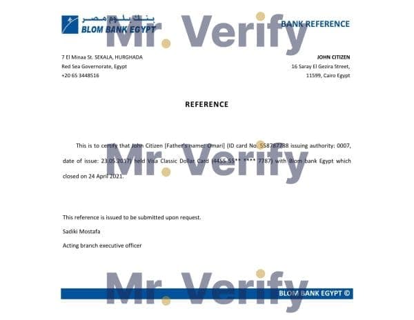 Egypt Blom Bank of Egypt bank account closure reference template in Word and PDF format (.doc and .pdf)