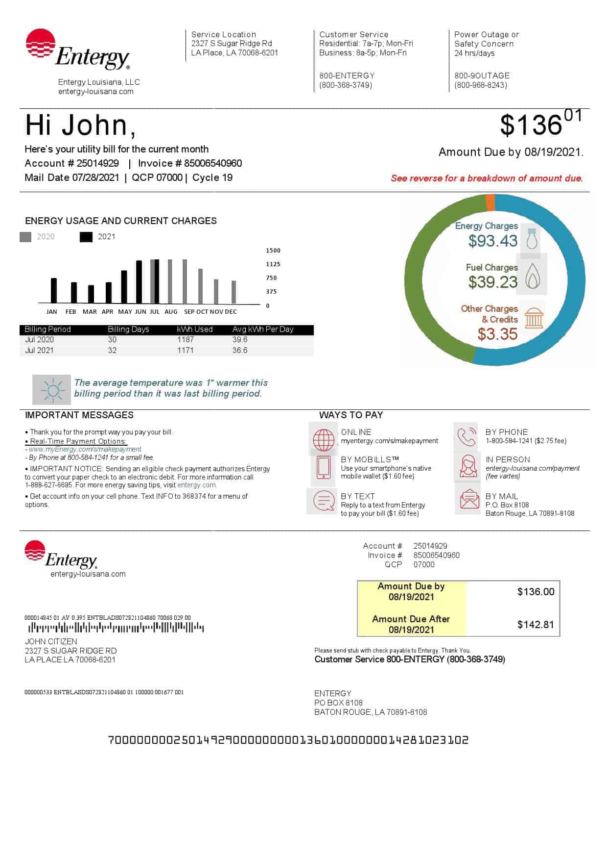 Entergy_000001.jpg USA Louisiana Entergy utility bill template in Word and PDF format, version 2
