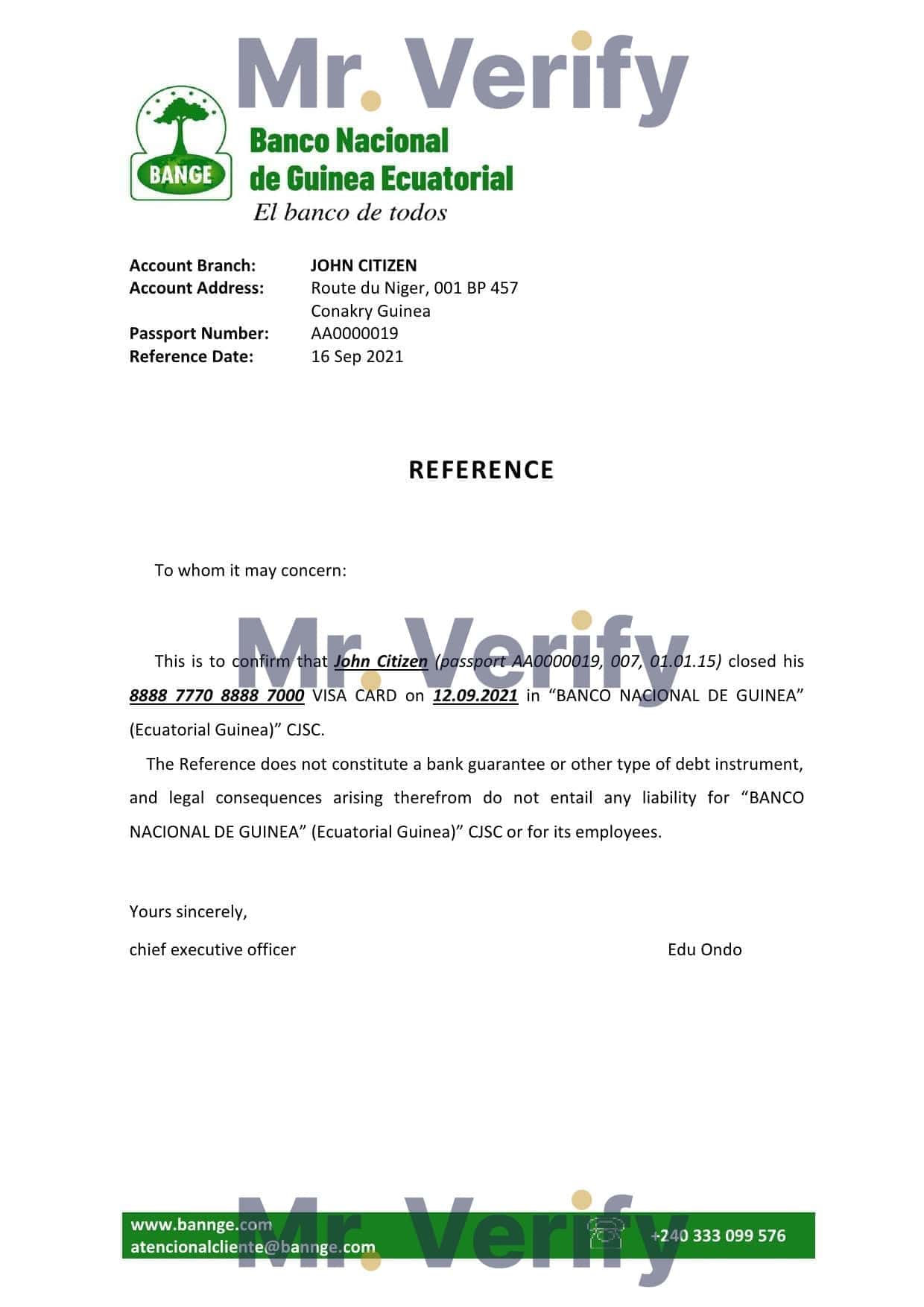 Equatorial Guinea The National Bank bank account closure reference letter template in Word and PDF format Equatorial Guinea The National Bank bank account closure reference letter template in Word and PDF format