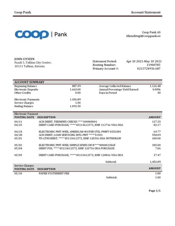 Estonia-Coop-Pank-bank-statement_000001.jpg Estonia Coop Pank proof of address bank statement template in Word and PDF format