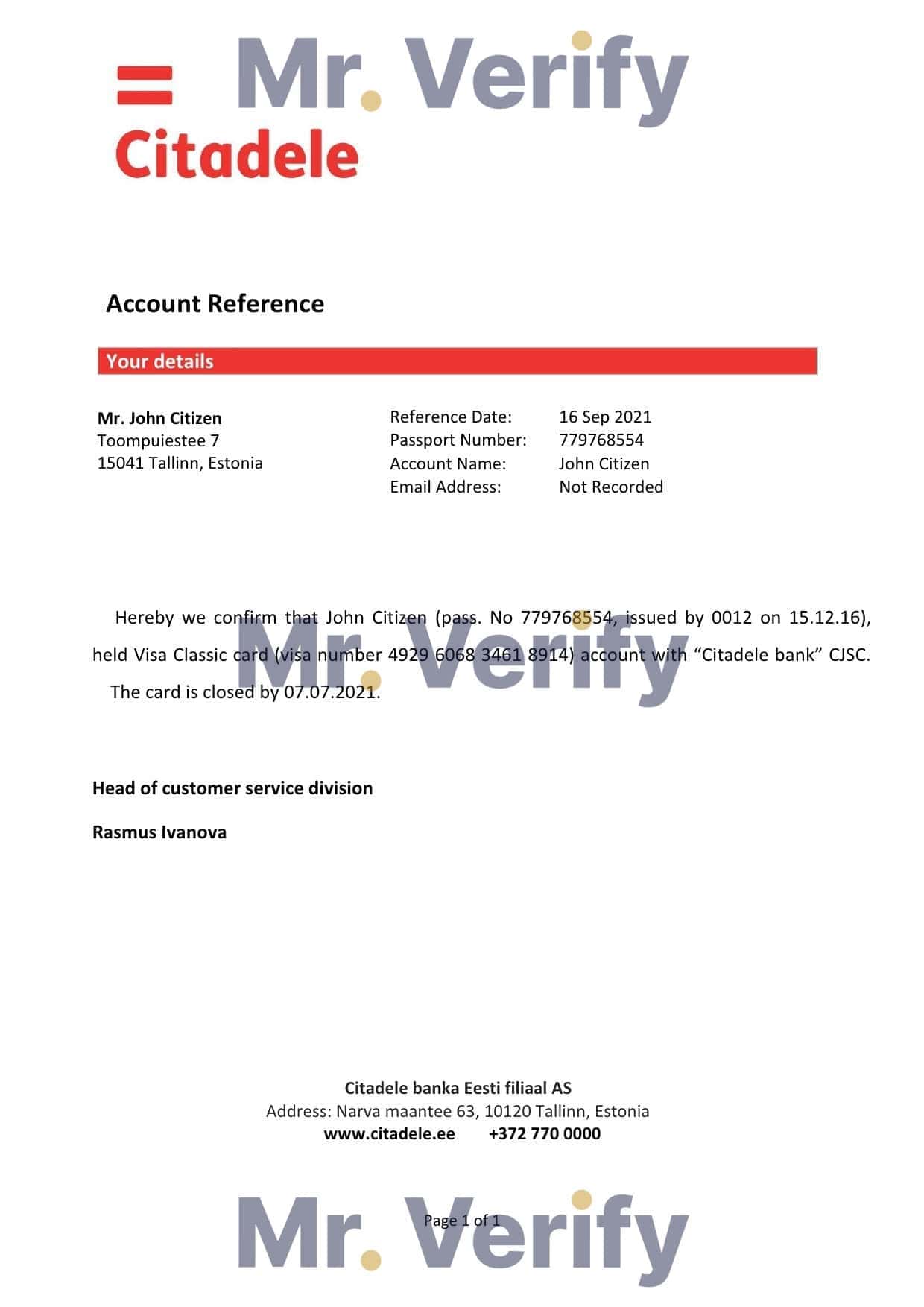 Estonia Citadele banka Eesti filiaal AS template of bank account closure reference letter, Word and PDF format (.doc and .pdf) Estonia Citadele banka Eesti filiaal AS template of bank account closure reference letter, Word and PDF format (.doc and .pdf)