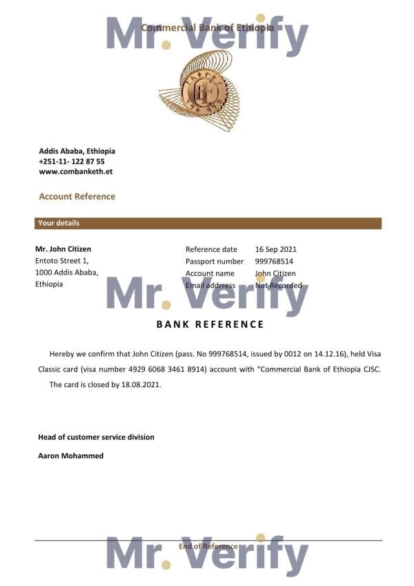 Ethiopia Commercial Bank bank reference letter, Word and PDF format (.doc and .pdf) Ethiopia Commercial Bank bank reference letter, Word and PDF format (.doc and .pdf)