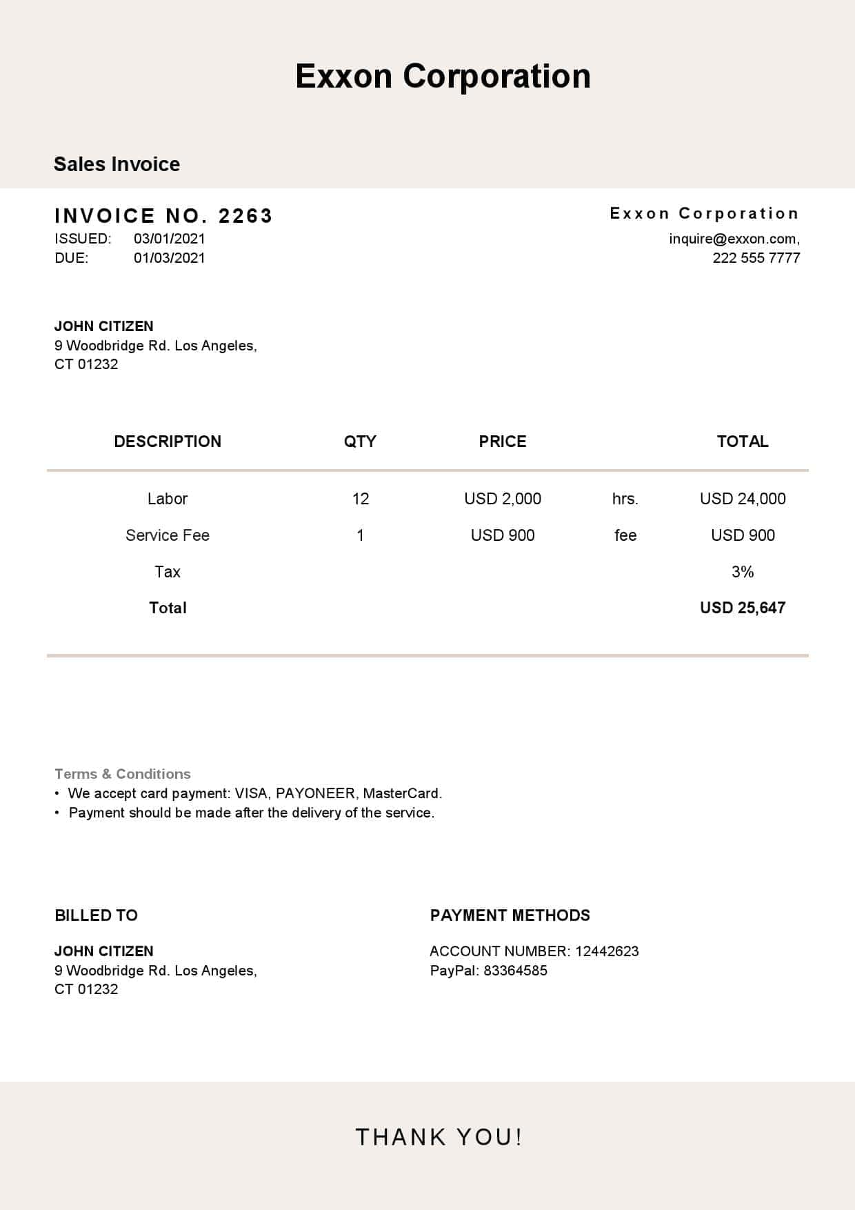 USA Exxon Corporation invoice template in Word and PDF format, fully editable USA Exxon Corporation invoice template in Word and PDF format, fully editable