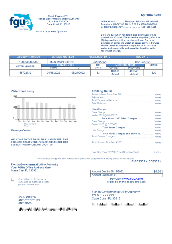 FGUA.png USA Florida FGUA utility bill template in Word and PDF format