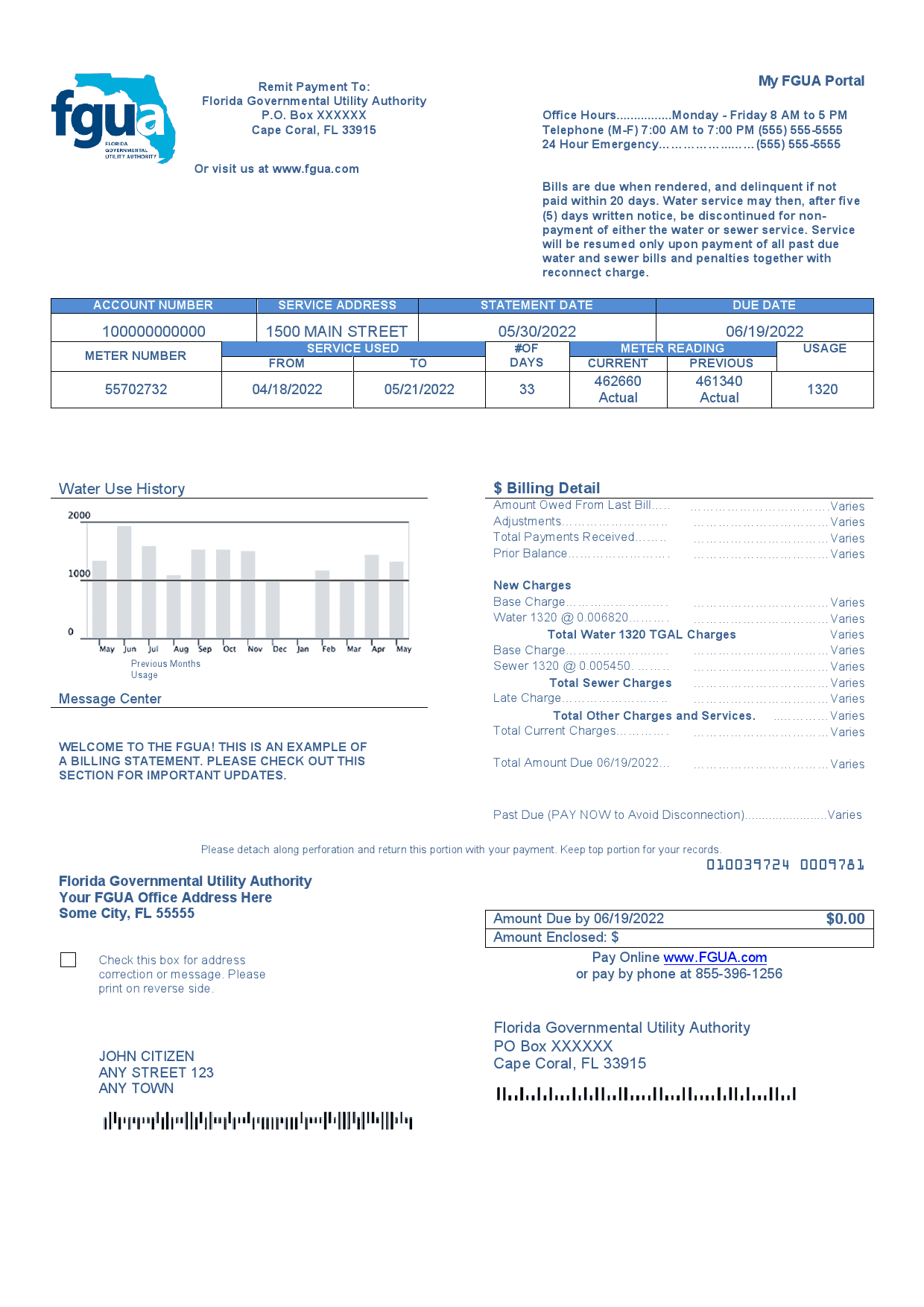 FGUA.png USA Florida FGUA utility bill template in Word and PDF format