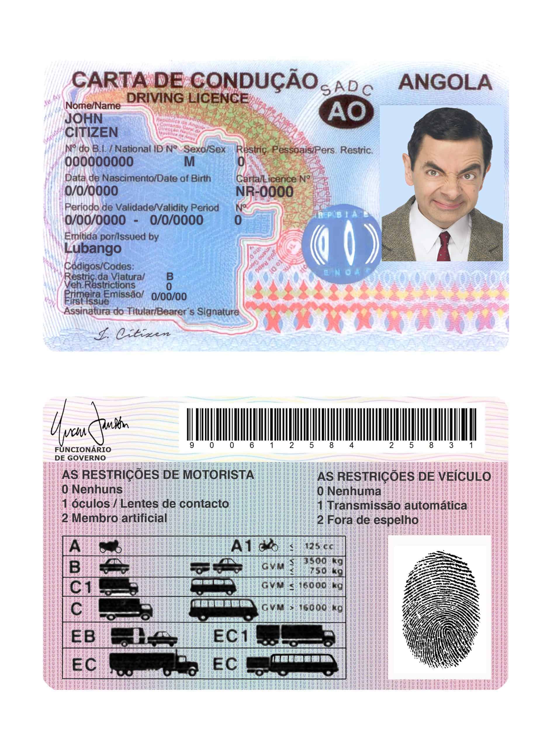 Fake Angola Driver License Template Fake Angola Driver License Template