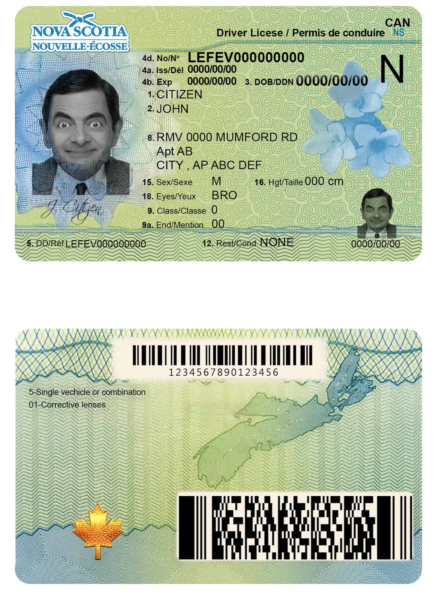 Fake Canada Nova Scotia Driver License Template Fake Canada Nova Scotia Driver License Template