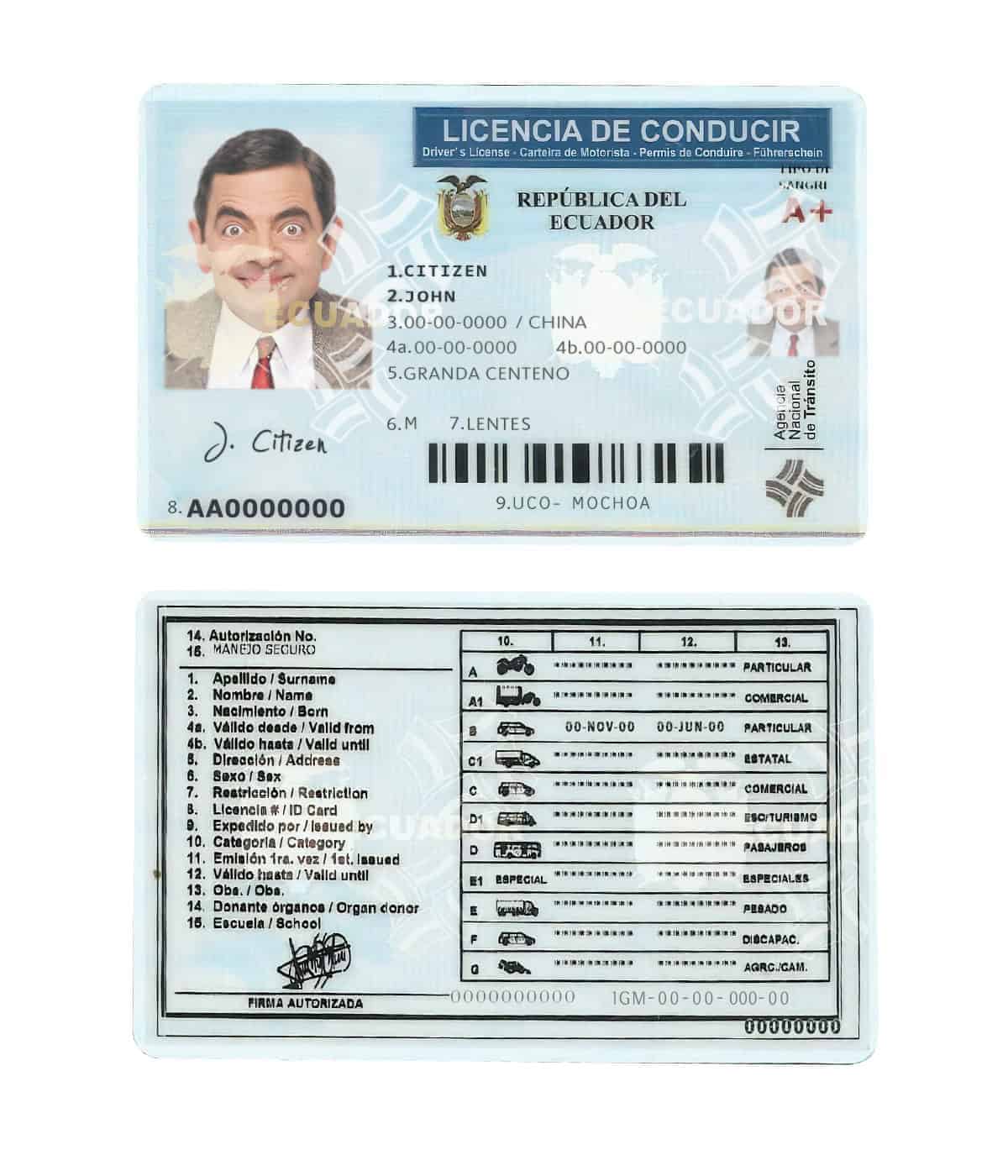 Fake Ecuador Driver License Template Fake Ecuador Driver License Template