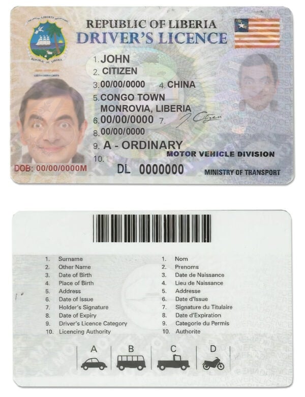 Fake Liberia Driver License Template