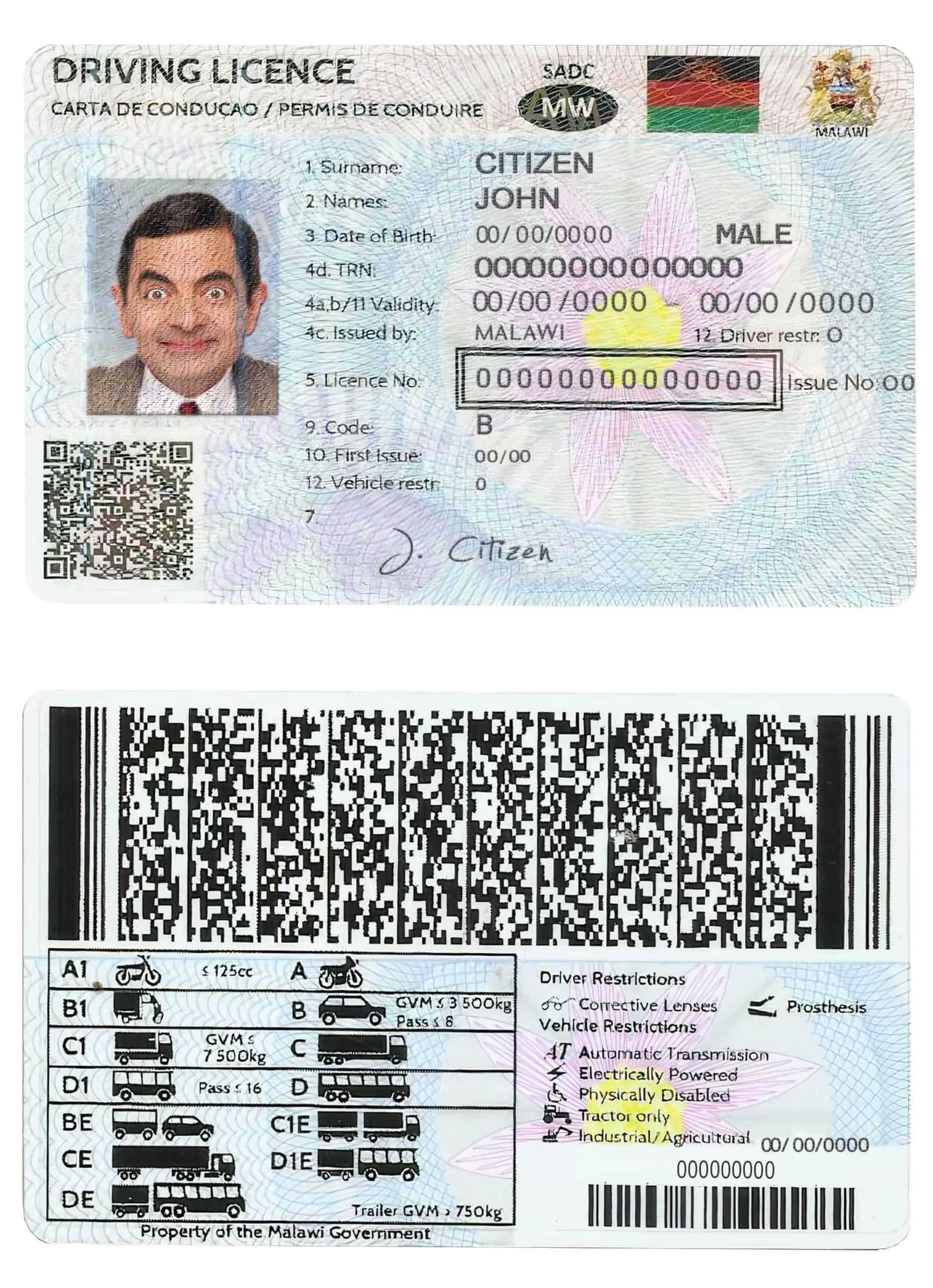 Fake Malawi Driver License Template Editable Malawi Driver License Template | PSD Layer-Based