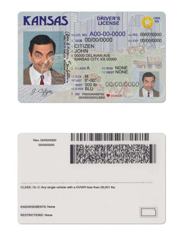 Fake USA Kansas Driver License Template Fake USA Kansas Driver License Template