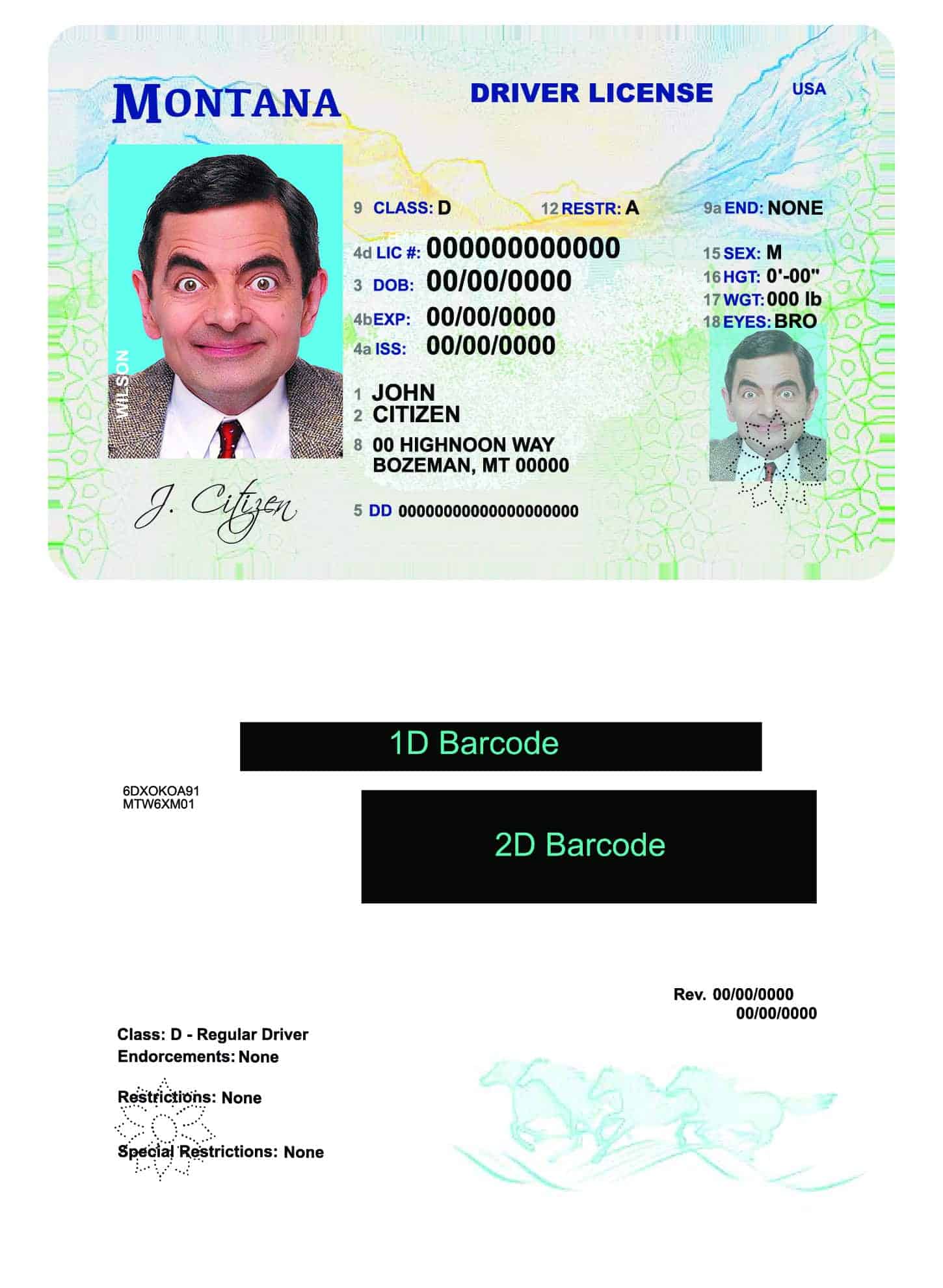 Fake USA Montana Driver License Template Fake USA Montana Driver License Template