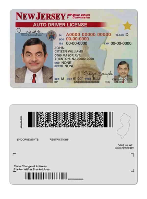 Fake USA New Jersey Driver License Template