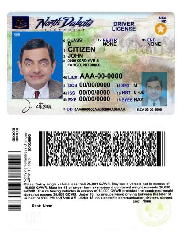Fake USA North Dakota Driver License Template