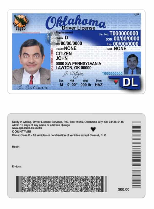Fake USA Oklahoma Driver License Template Fake USA Oklahoma Driver License Template