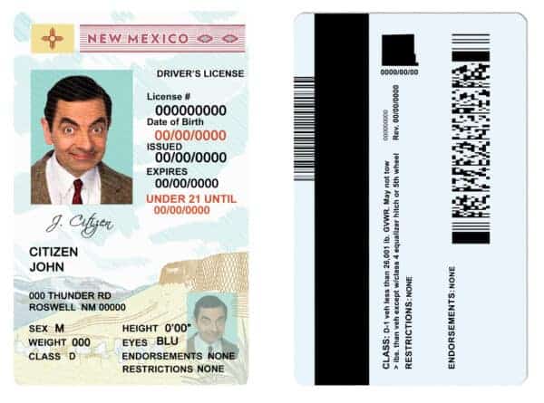 Fake USA State New Mexico Driver License Template (under 21)