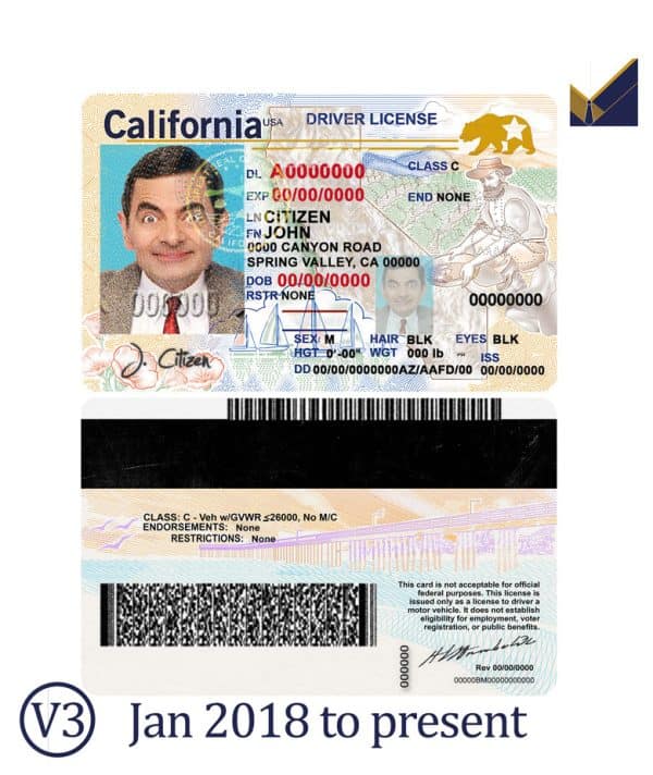 california driver license template front and back