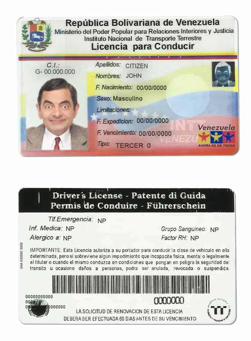 Fake Venezuela Driver License Template Fake Venezuela Driver License Template