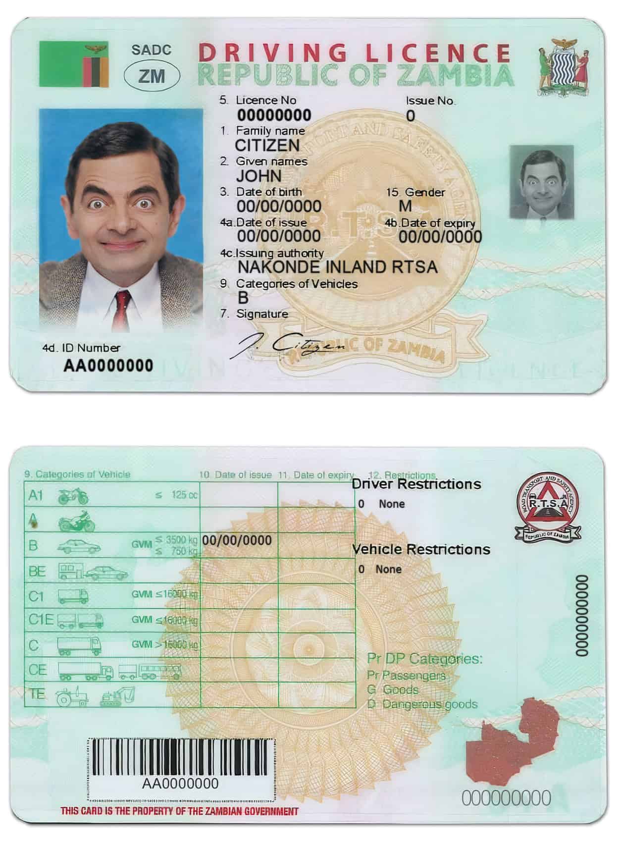 Fake Zambia Driver License Template Fake Zambia Driver License Template