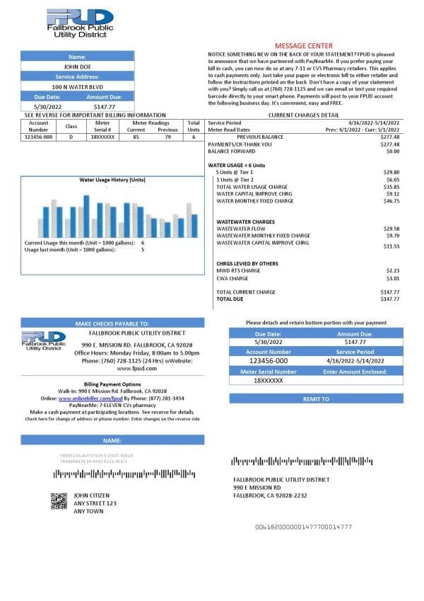 Fallbrook.jpg USA Fallbrook Public utility bill template in Word and PDF format