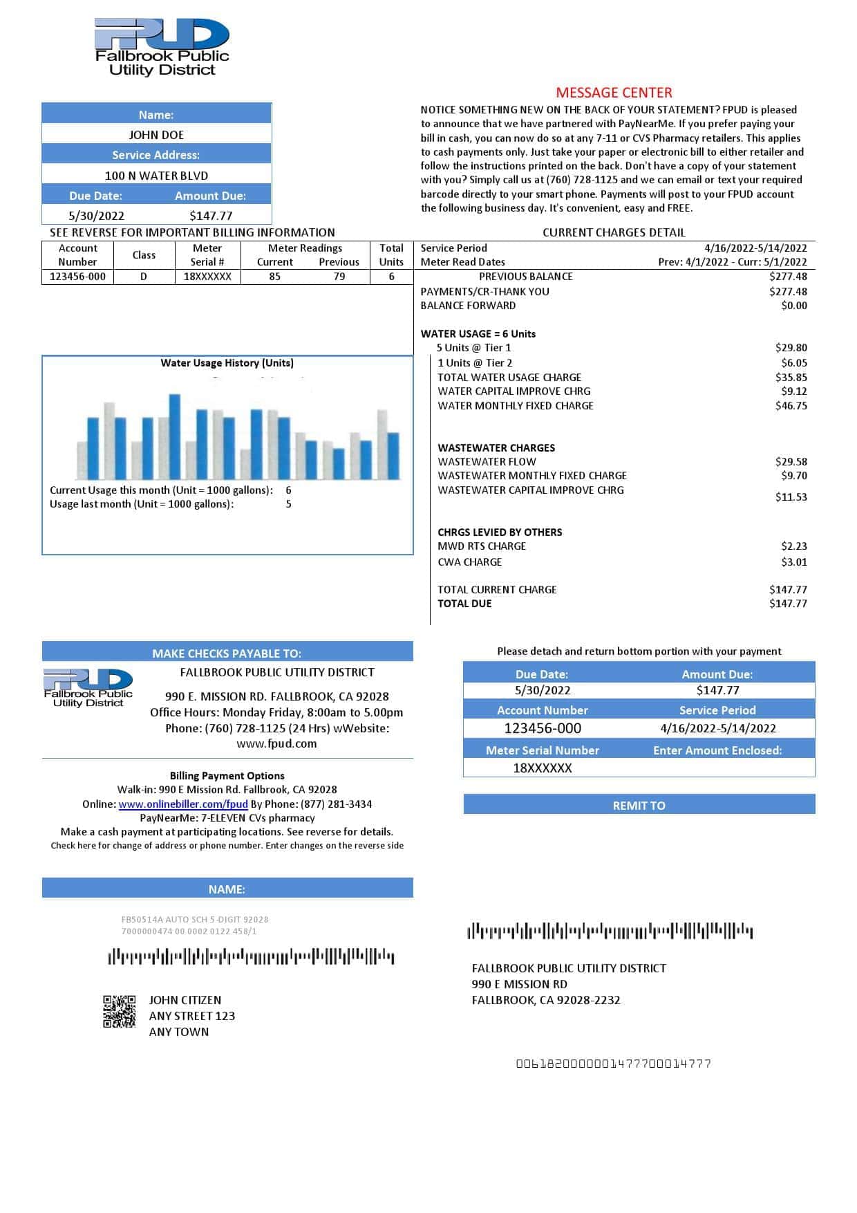Fallbrook.jpg USA Fallbrook Public utility bill template in Word and PDF format