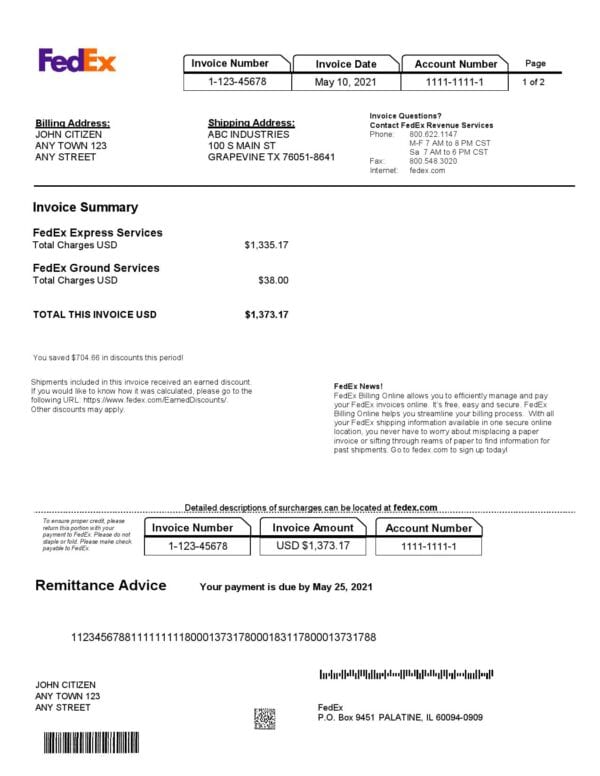 USA Fedex invoice template in Word and PDF format