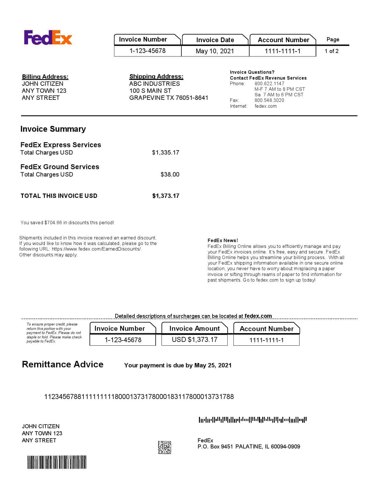 Fedex-invoice.jpg USA Fedex invoice template in Word and PDF format