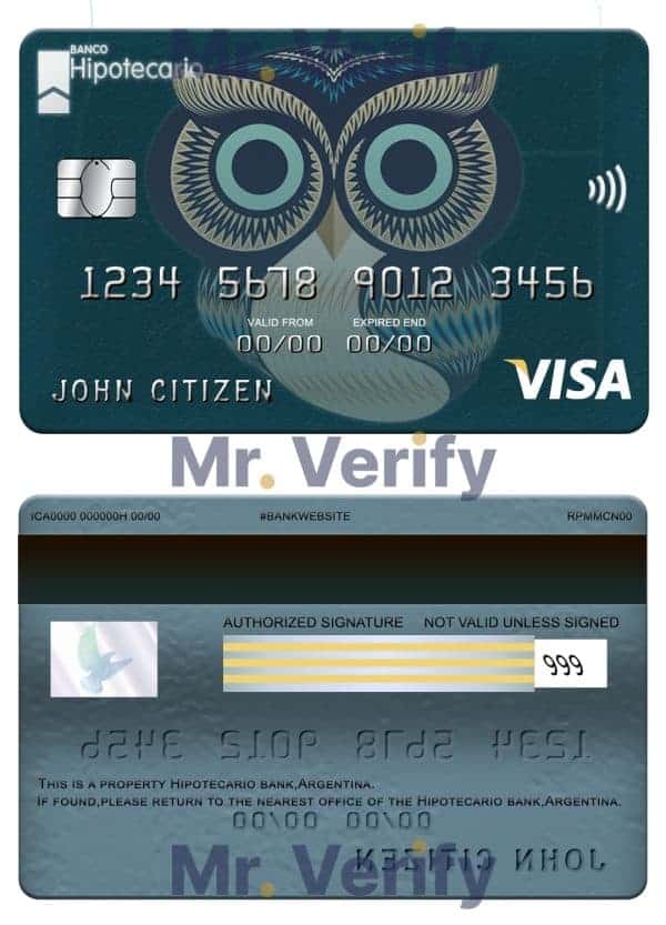 Fillable Argentina Hipotecario bank visa card Templates