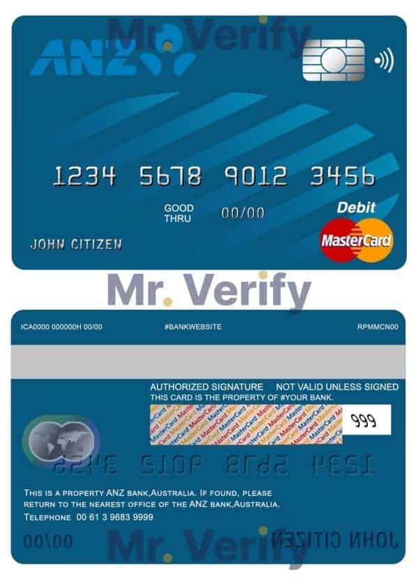 Fillable Australia ANZ bank mastercard debit card Templates