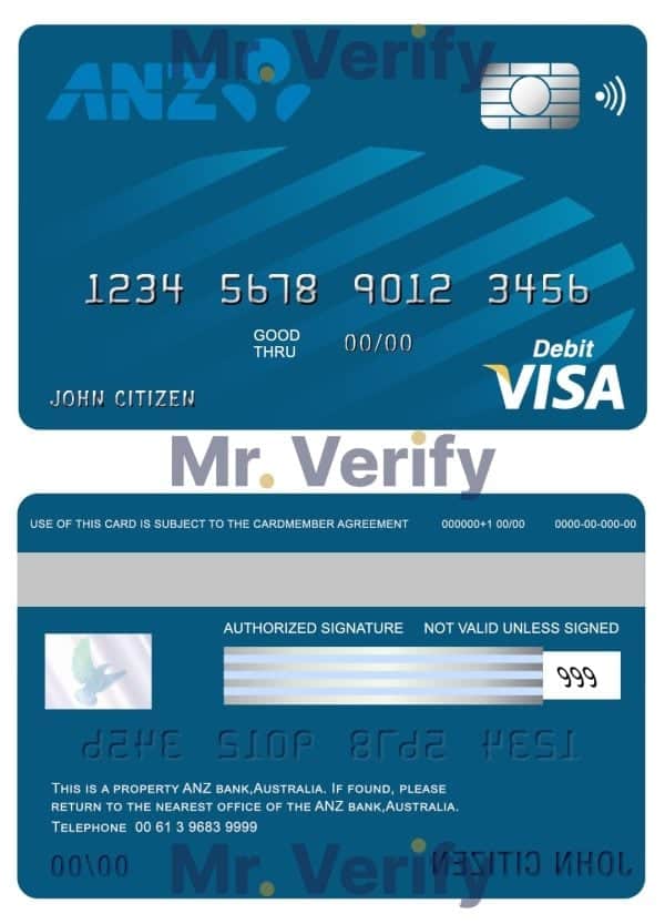 Fillable Australia ANZ bank visa card debit card Templates