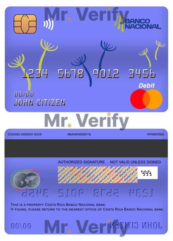 Fillable Costa Rica Banco Nacional de Costa Rica mastercard debit card Templates