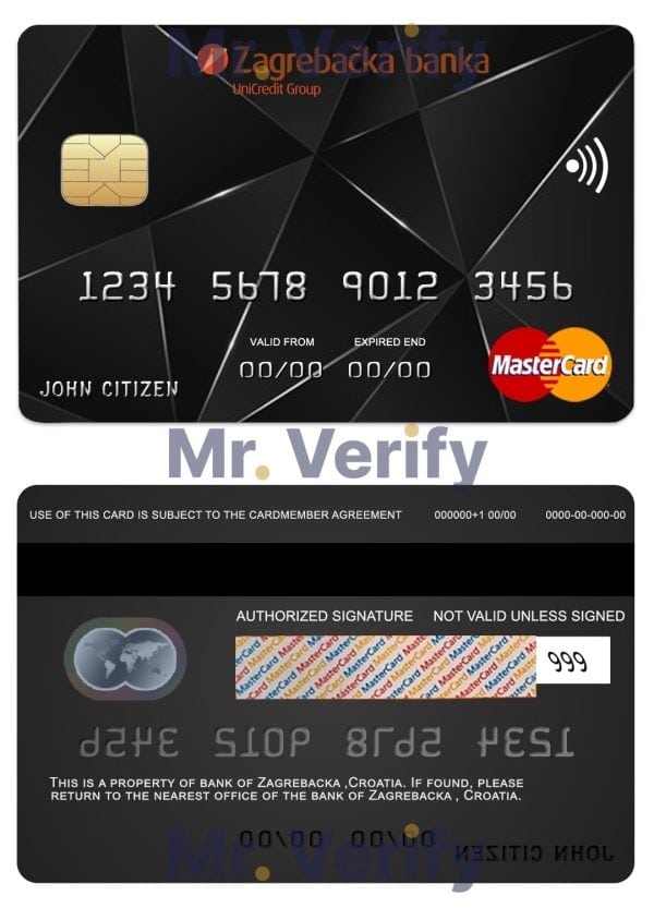 Fillable Croatia Zagrebacka bank mastercard credit card Templates