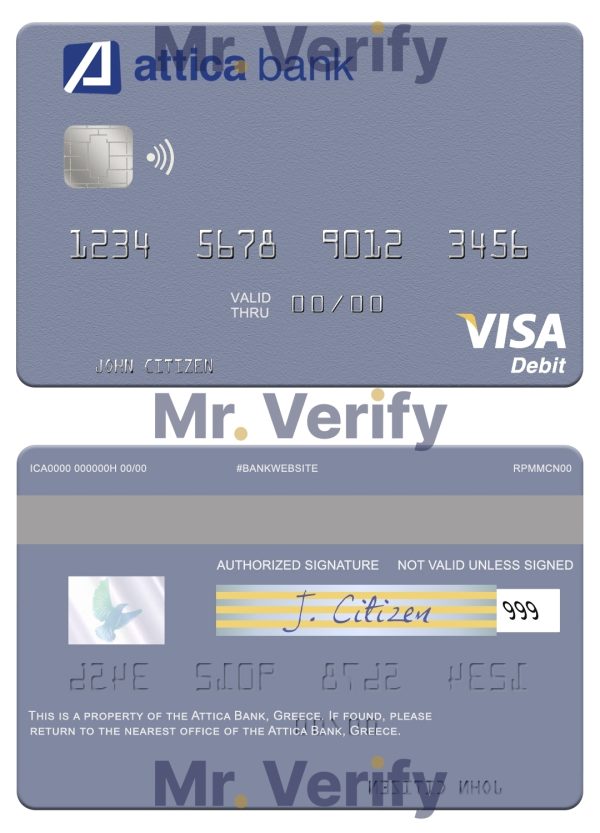 Fillable Greece Attica Bank visa card Templates