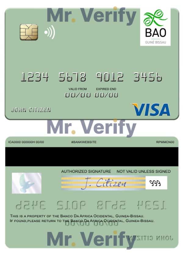 Fillable Guinea Bissau Banco Da Africa Ocidental visa card Templates