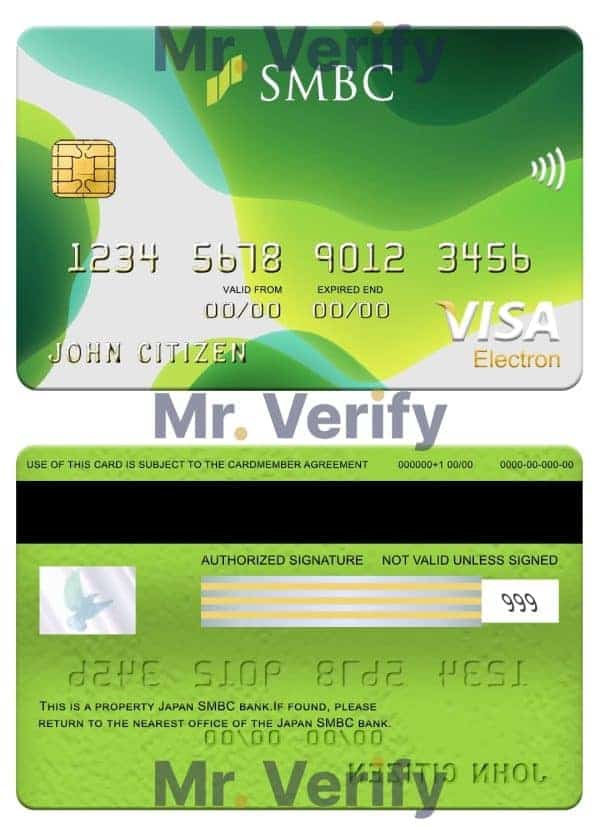 Fillable Japan Sumitomo Mitsui Banking Corporation (SMBC) bank visa electron card Templates