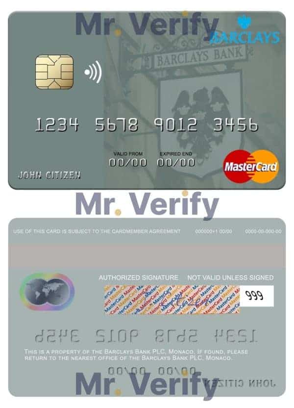 Fillable Monaco Barclays Bank PLC bank mastercard Templates