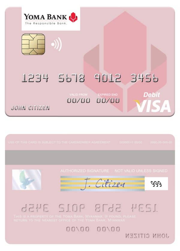 Fillable Myanmar Yoma Bank Limited visa debit card Templates