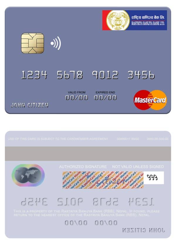 Fillable Nepal Rastriya Banijya Bank (RBB) mastercard Templates
