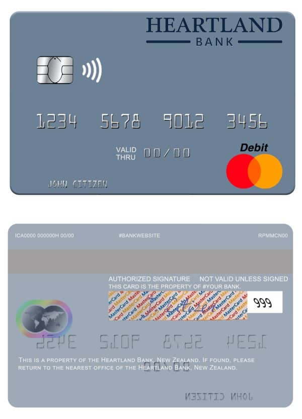 Fillable New Zealand Heartland Bank mastercard credit card Templates