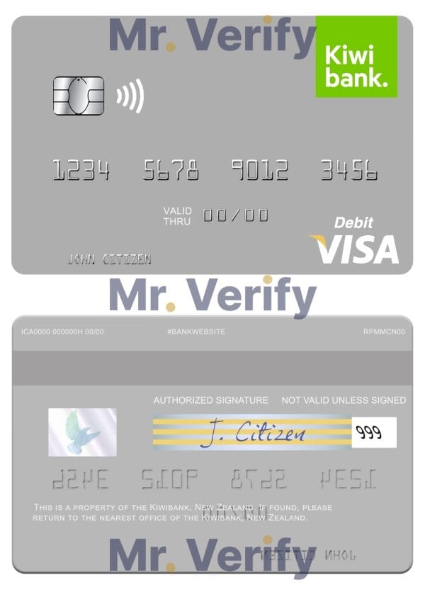 Fillable New Zealand Kiwibank visa debit card Templates
