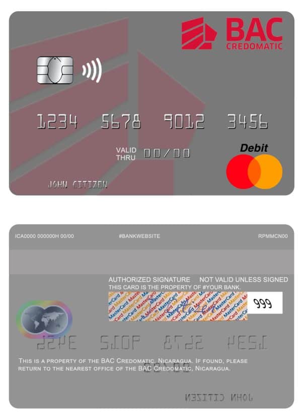 Fillable Nicaragua BAC Credomatic mastercard credit card Templates