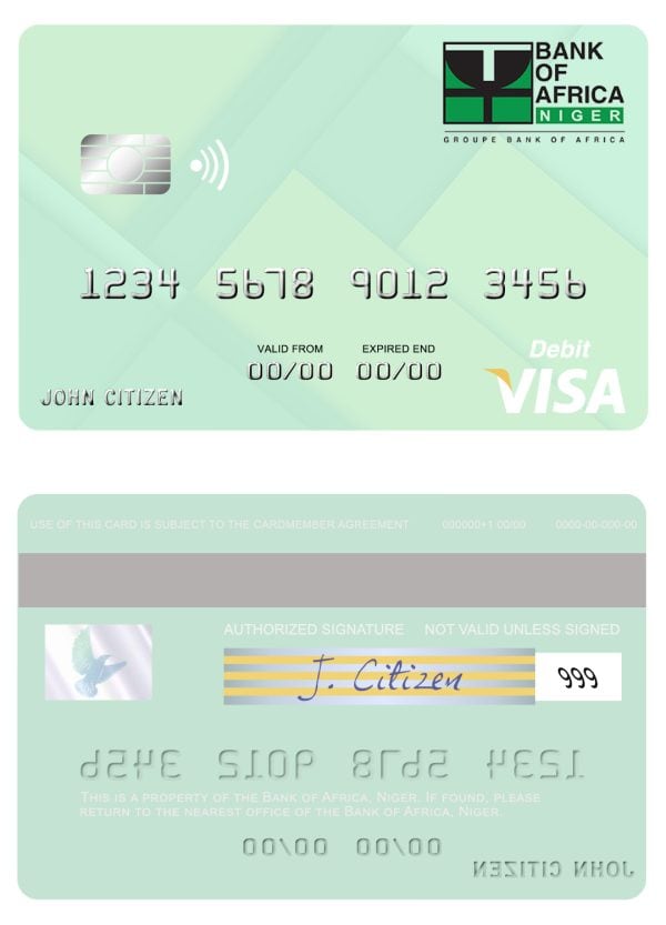 Fillable Niger Bank of Africa visa debit card Templates