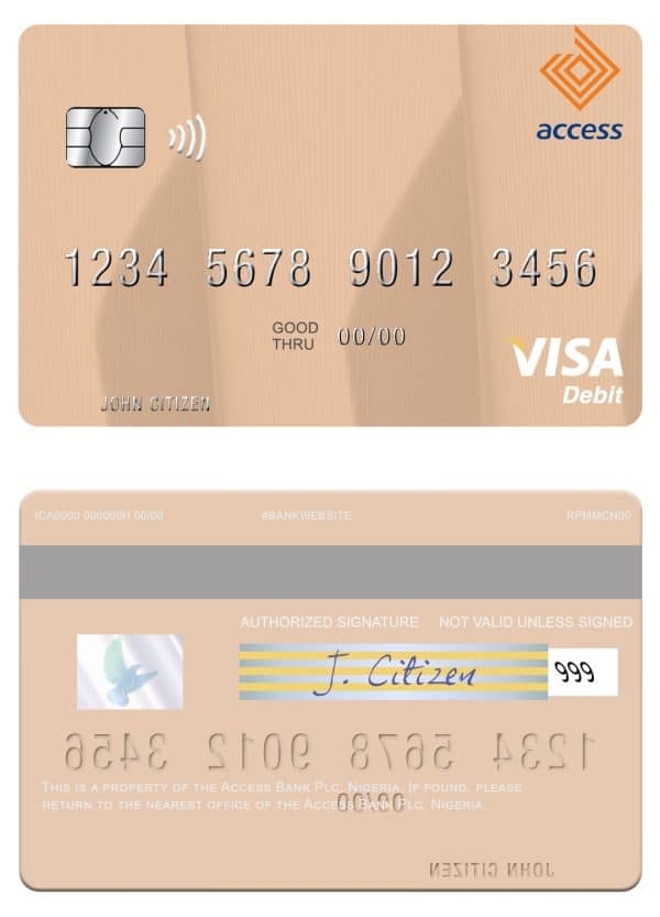 Fillable Nigeria Access Bank Plc visa debit card Templates